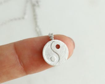 Yin Yang Pendant Necklace, Dainty Dual Texture Gold, Silver Brushed Effect, Symbolic, Boho, Fine Minimalist Jewelry, bridesmaid Bestie Gift