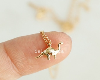 Dainty Micro Brachiosaurus Dinosaur Necklace, Dino Charms 18k Gold Plated Miniature Pendant Minimalist Jewelry Bestie Gift