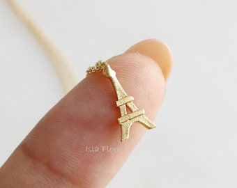 18k Gold Dipped Eiffel Tower Pendant Necklace, Parisian Charm, Miniature Delicate, Minimalist Jewelry Dainty Silver Charm Bridesmaid Gift