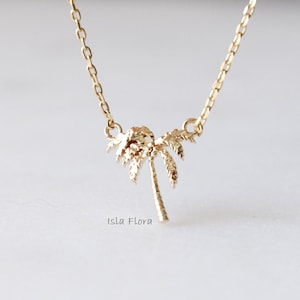 Tropical Bliss 18K Gold Dipped Palm Tree Necklace, Paradise Charms, Timeless Dainty Delicate Fine Minimalist Jewelry, bridesmaid Gift