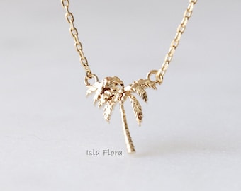 Tropical Bliss 18K Gold Dipped Palm Tree Necklace, Paradise Charms, Timeless Dainty Delicate Fine Minimalist Jewelry, bridesmaid Gift