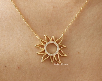 Dotted Texture Wavy Sun Cutout Necklace - Radiant, Gold Dipped Fine, Delicate, Minimalist Jewelry, Dainty Coastal Sol Charm Bridesmaid Gift