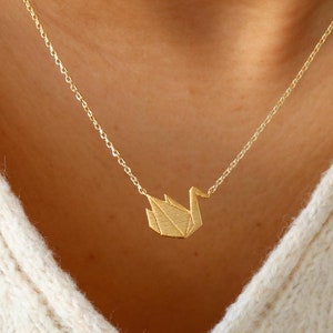 Dainty Origami Crane Necklace, Simple, Geometric Bird, Minimalist Gold Jewelry, Patience, Craft Artist, bridesmaid Her Holiday Gift