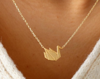 Dainty Origami Crane Necklace, Simple, Geometric Bird, Minimalist Gold Jewelry, Patience, Craft Artist, bridesmaid Her Holiday Gift
