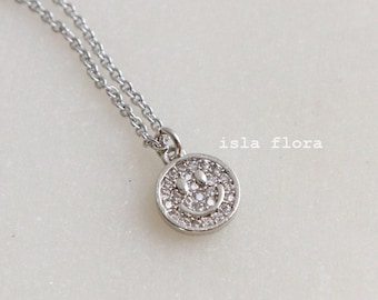 Smile Happy Face Pendant Necklace, Retro Smiling Silver CZ Rhinestone Detail, Y2K, Minimalist Jewelry bridesmaid Bestie Gift