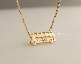 Double Decker London Dainty Bus Pendant Necklace, British-inspired, Delicate Timeless Fine Minimalist Jewelry, bridesmaid Vacation Gift