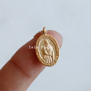 St. Valentine the Patron Oval Pendant, Gold Plated, Silver Necklace, Saint of Terni, Beekeepers Minimalist Jewelry, Bestie Lover Her Gift