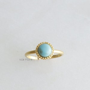 Round Turquoise Stone Beaded Frame Adjustable Ring, Azure Marble, Gold Silver, Stackable, Dainty Teal, One Size, Aesthetic, Minimalist Gift