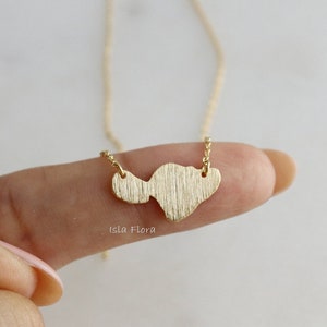Maui Island Necklace on Brushed Texture, Gold Silver Hawaiian Charm Paradise Keepsake, Delicate, Minimalist Hawaii Jewelry, bridesmaid Gift