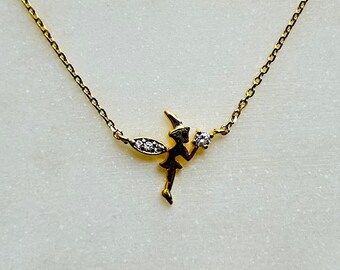 Mini Pixi Fairy Necklace, Fae Bringing Gift, Cute Wings, Crystal Wand Dainty Minimalist Jewelry, Layering Necklace, Storybook Her Gift