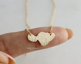 Maui Island Necklace on Brushed Texture, Gold Silver Hawaiian Charm Paradise Keepsake, Delicate, Minimalist Hawaii Jewelry, bridesmaid Gift