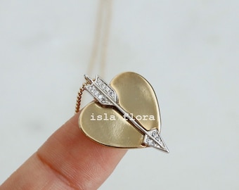 Pierce My Heart, Retro Heart Necklace, Crystal Studded Arrow, Cupid, Kawaii 90's, Cute y2k Jewelry, Cosplay Charm, Nostalgic Bridesmaid Gift