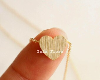 Block Heart Necklace, Brushed Texture Simple Small Gold Heart, Dainty Aesthetic Minimalist Jewelry, Bestie bridesmaid Be My Valentine Gift