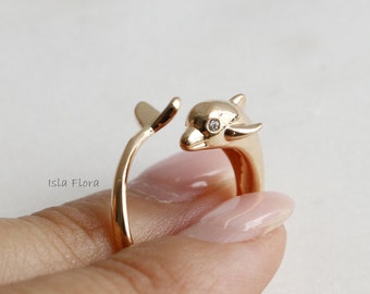 Cute Dolphin Wrap Ring, Open Adjustable Size, Chunky, Coastal, Sea, Whale Tail Animal, Minimalist, Gift