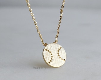 Dainty Baseball Pendant Necklace, Sporty, Gold Plated Charm, Delicate, Fine Brushed Look, Minimalist Jewelry, Bridesmaid Gift