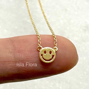 Micro Mini Happy Face Charm Necklace, Positive Vibes Everywhere, Simple Smiling Emotion, Minimalist Jewelry, Layering Her Gift