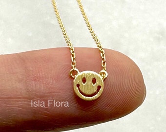 Micro Mini Happy Face Charm Necklace, Positive Vibes Everywhere, Simple Smiling Emotion, Minimalist Jewelry, Layering Her Gift