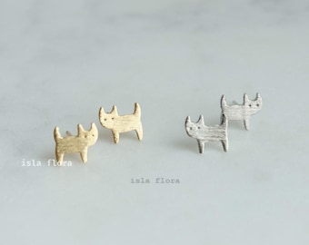 Simple Brushed Tiny Cat Earrings Necklace, Dainty Gold Small Kitty, Chic Aesthetic, Cute Cat Outline, Minimalist Jewelry, Bridesmaid Gift