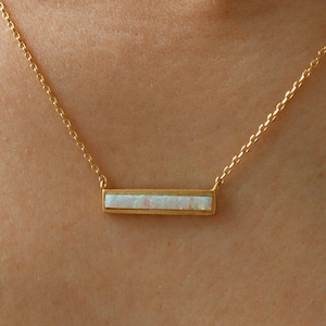 Opal Framed Stone Rectangle Bar Pendant Necklace Boho Delicate, Holistic Fine Minimalist Jewelry, bridesmaid Aesthetic Her Gift