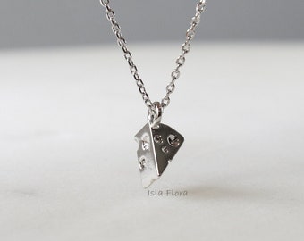Small Wedge Cheese Charm Y2K Necklace, Silver and Gold Plated, Foodie, Fine, Delicate, Minimalist Jewelry, Dainty Charm Bridesmaid Gift Her