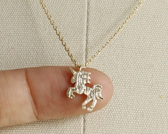 Brushed Unicorn Necklace, Simple outline Detail, Plated with Adjustable Chain, Dainty Minimalist Jewelry, Layering Necklace Her Prom Gift