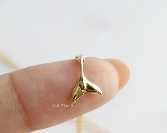 Simple Thin Whale Tail Charm Necklace, Good Luck Mermaid, Gold Plated, Silver Dolphin Dainty Minimalist Jewelry, bridesmaid, Bestie Gift