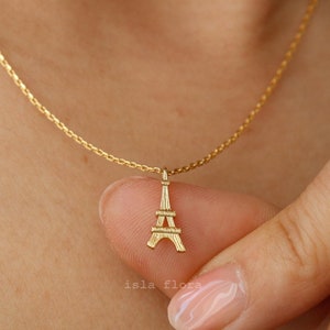 Minimal Eiffel Tower Pendant Necklace, Brushed Gold, Silver Parisian Charm, Miniature Delicate, Small Jewelry Dainty, Bridesmaid Her Gift