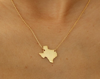 Simple Brushed Texas State Pendant Necklace, Cutout, Texan, Gold Plated Minimalist Jewelry, bridesmaid Necklace Her Gift