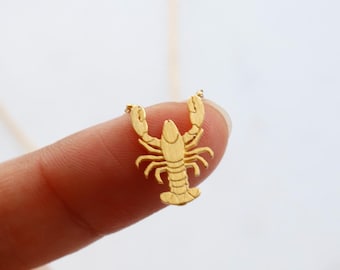 Simple Lobster Necklace, Dainty Crayfish Brushed Gold, Cajun Aesthetic, Cute Crustacean Outline, Minimal Jewelry, Bridesmaid Her Gift