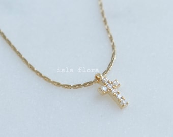 Tiny Crystal Paved Cross Necklace, Modern Symbol of Faith, Dainty, Small Delicate, Aesthetic, Minimalist Jewelry, Christian, Bridesmaid Gift