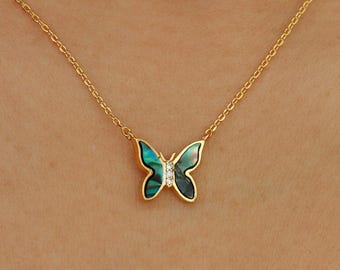 Surreal Black Shell Butterfly Necklace, Small Silver, Gold Plated, Ocean-Inspired, Coastal, Minimal Jewelry, bridesmaid Gift Meaningful Her