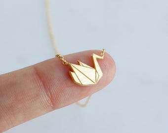Dainty Origami Crane Necklace, Simple, Geometric Bird, Minimalist Gold Jewelry, Patience, Craft Artist, bridesmaid Her Holiday Gift