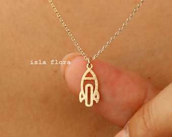 Simple Rocket Necklace 18K Gold Dipped Dainty Rocket Ship Charm, Romantic Jewelry, Brushed Gold Silver Minimalist, bridesmaid Bestie Gift