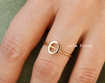 Letter O Initial Ring, Dainty Solid Letter 18K Gold Dipped, Mini Alphabet, Fine Detailed, Adjustable Size, Fashion, Minimalist, Bestie Gift
