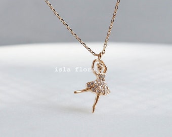 Dancer Ballerina Paved Pendant Necklace, Dance Position Elegant, Chic, Timeless, Fine Delicate, Minimalist Jewelry, Bridesmaid Holiday Gift
