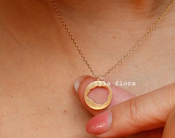 Kauai Hawaii Cutout on Brushed Circle Pendant Necklace, Plated Chain, Dainty Minimalist Jewelry, Quality Made, bridesmaid, Vacation Gift