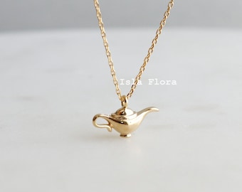Mini Genie Lamp Pendant Necklace, 18k Gold Dipped Super Detailed Oil Lamp, Dainty Minimalist Jewelry, Costume Bridesmaid Gift