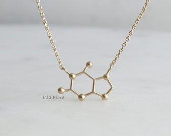 Caffeine Molecule Necklace, The 'Wake Up' Hormone, Matte Gold, Silver,Fine Delicate, Minimalist Jewelry Dainty Necklace Charm Scientist Gift