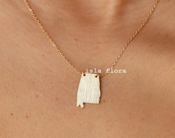 Alabama State Pendant Necklace, Gold Plated Brushed Texture, Southern Pride, Fine, Delicate, Minimalist Jewelry, Dainty Necklace Charm Gift