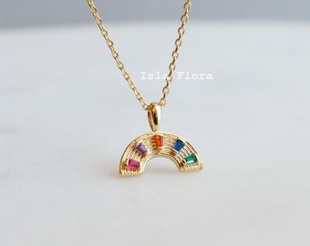 Color Gems Gold Rainbow Rhinestone Pendant Necklace, Sparkling Colorful Gold Dipped Piece, Minimalist Jewelry, bridesmaid Bestie Gift