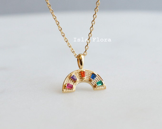 Color Gems Gold Rainbow Rhinestone Pendant Necklace, Sparkling Colorful Gold Dipped Piece, Minimalist Jewelry, bridesmaid Bestie Gift