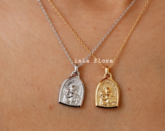 St Anthony Padua Divine Infant Medal Charm Necklace, Gold Dipped Saint of Marriage, Silver Detailed Minimalist Jewelry, Dainty Faith Gift