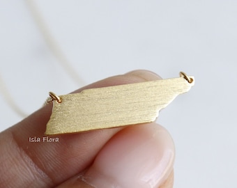 18k Gold-Dipped Brushed Tennessee State Pendant Necklace, Volunteer State Pride, Fine Delicate Minimalist Jewelry Dainty Necklace Charm Gift