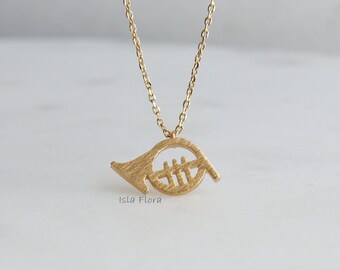 18K Gold Dipped Trumpet Pendant Necklace, Brushed Look, Dainty Musician, Timeless, Fine, Delicate, Minimalist Jewelry, Bridesmaid Gift