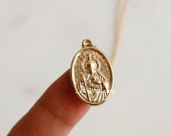 St Jude the Apostle Patron of Hope Oval Necklace, Double Sided, Saint, Fine, Gold Plated Minimalist Jewelry, Dainty Bridesmaid Gift