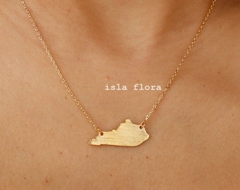 Brushed Kentucky State Pendant Necklace, Bluegrass State Pride, Gold Plated Fine Delicate, Minimalist Jewelry Dainty Necklace Charm Gift