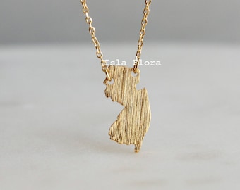 18k Gold Dipped Brushed New Jersey State Pendant Necklace, Garden State Pride, NJ Charm, Minimalist Jewelry bridesmaid Best Friend Gift
