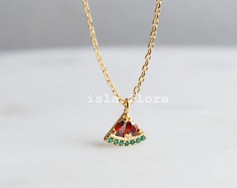 Tiny Crystal Watermelon Slice Necklace, Mini Fruit Aesthetic Simple, Dainty Gold Dipped Minimalist, Layering Jewelry, Bestie Bridesmaid Gift