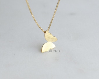 18k Gold Dipped Brushed Hanging Butterfly Pendant Necklace, Plated, Dainty Minimalist Jewelry, bridesmaid Necklace Encanto Mothers Day Gift