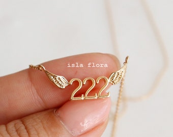 Winged 222 Angels Number Necklace - Gold, Silver Divine Guidance and Balance, Fine, Delicate, Minimalist Jewelry, Dainty Necklace Charm Gift